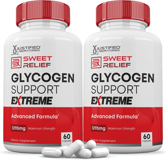 (2 Pack) Sweet Relief Glycogen Support Extreme Pills Advanced Formula 1295MG Zero Artificial Colors Flavoring Preservatives 120 Cápsulas