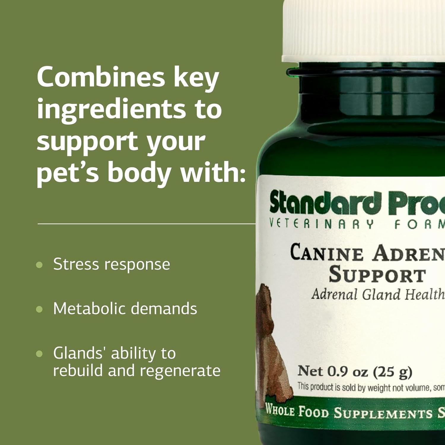 Standard Process Canine Adrenal Support - Suplemento Nutricional para Perros - Polvo para el Apoyo Suprarrenal, Hepático y Renal - 25 g