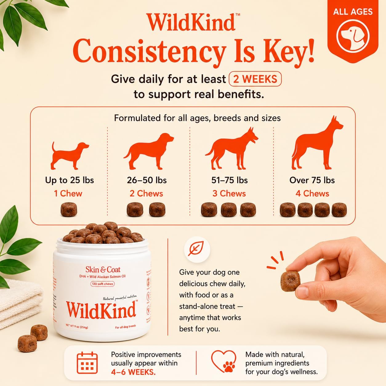 Wildkind Masticables para Alergias Caninas – Aceite de Salmón de Alaska, 120 uds.