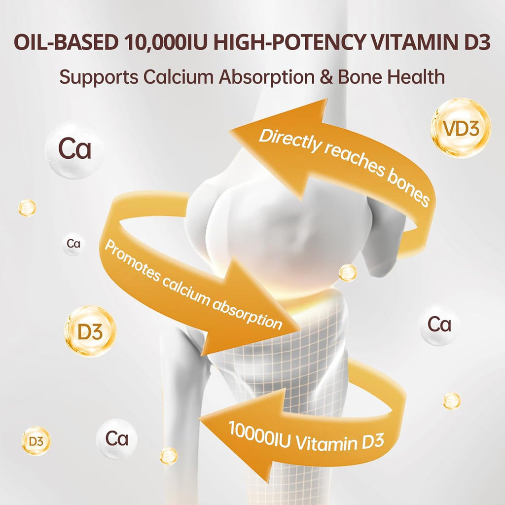 QVQ Vitamina D3 10000 UI + K2 (MK-7) 200 mcg, 300 Cápsulas blandas con aceite de coco virgen
