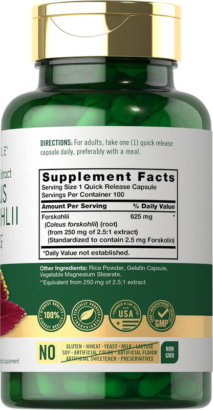 Carlyle Coleus Forskohlii Cápsulas - 100 Unidades | Extracto Estandarizado de Forskolina | Sin Gluten y No-GMO – Image 2