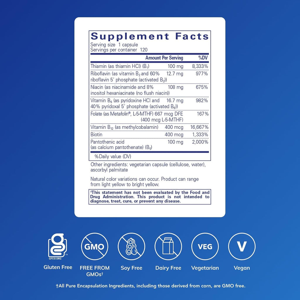Pure Encapsulations B-Complex Plus - Complejo de vitaminas B con metilfolato y B12 - 120 cápsulas