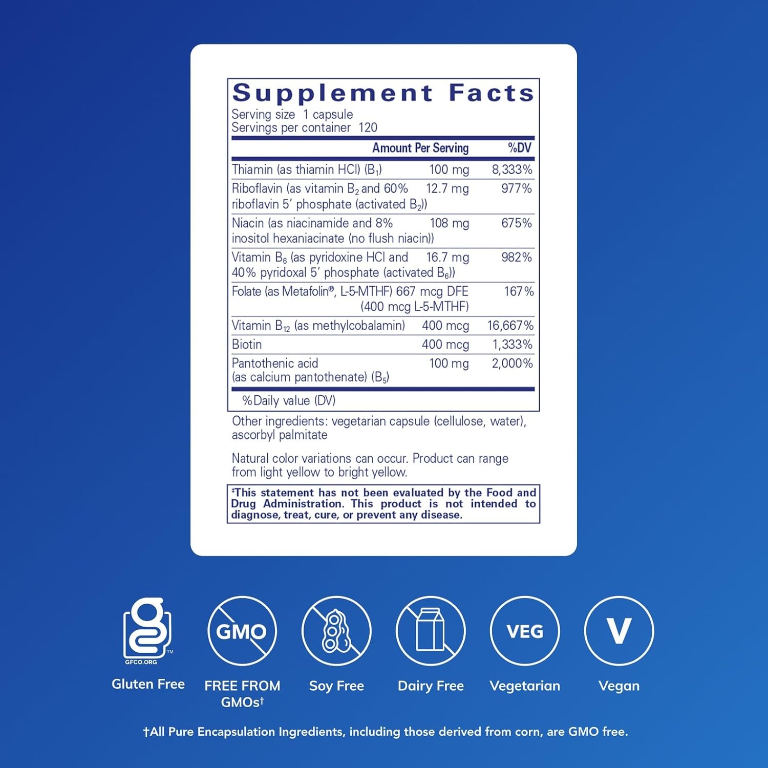 Pure Encapsulations B-Complex Plus - Complejo de vitaminas B con metilfolato y B12 - 120 cápsulas