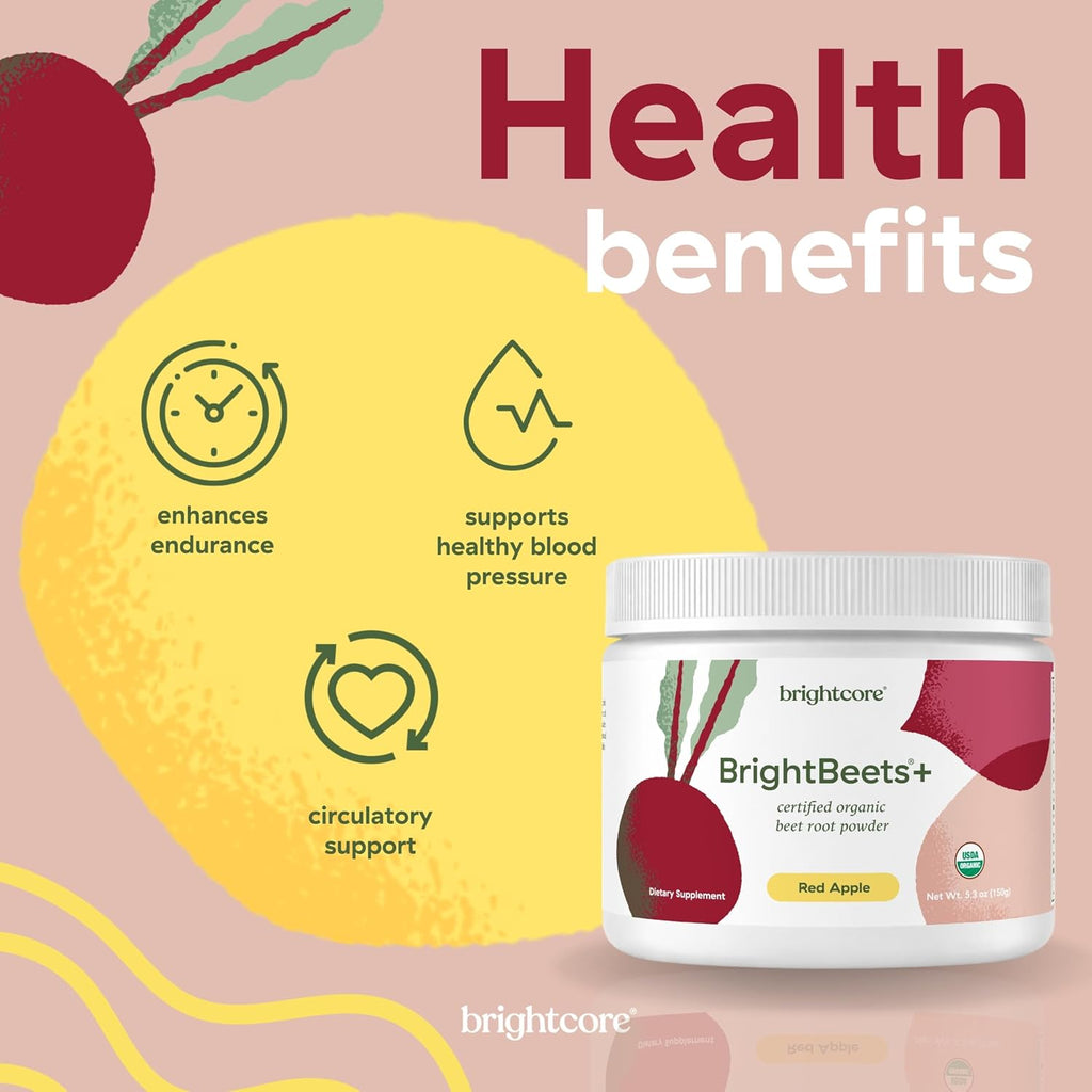 Brightcore Nutrition BrightBeets Polvo de Remolacha, Sabor Manzana Roja, 150 Gramos, 30 Porciones