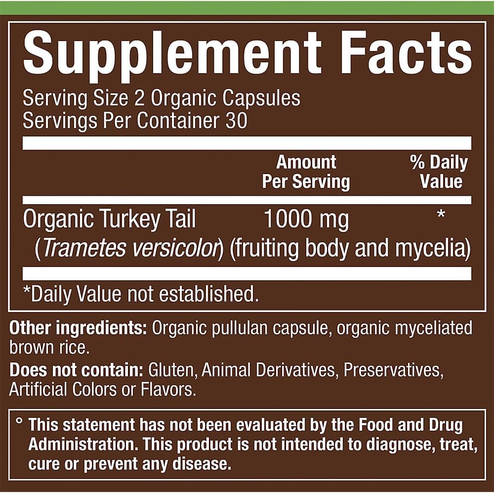 Plnt Organic Turkey Tail - Fórmula Herbal de Hongo para Apoyo Inmunitario (60 Cápsulas Orgánicas)