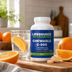 LifeSource Vitamin C 500 mg - 100 Comprimidos Masticables - Sabor Naranja - Endulzado con Stevia