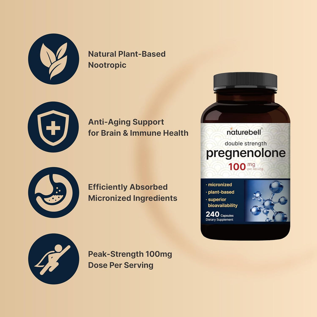 NatureBell Pregnenolona 100mg, 240 Cápsulas - Micronizada