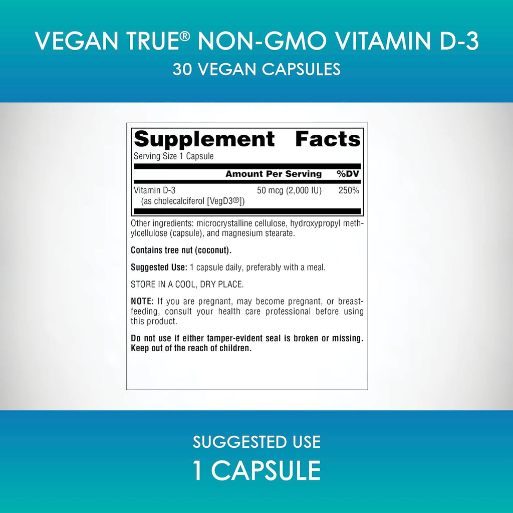 Source Naturals Vegan True Vitamina D3 2000 UI - 30 Cápsulas