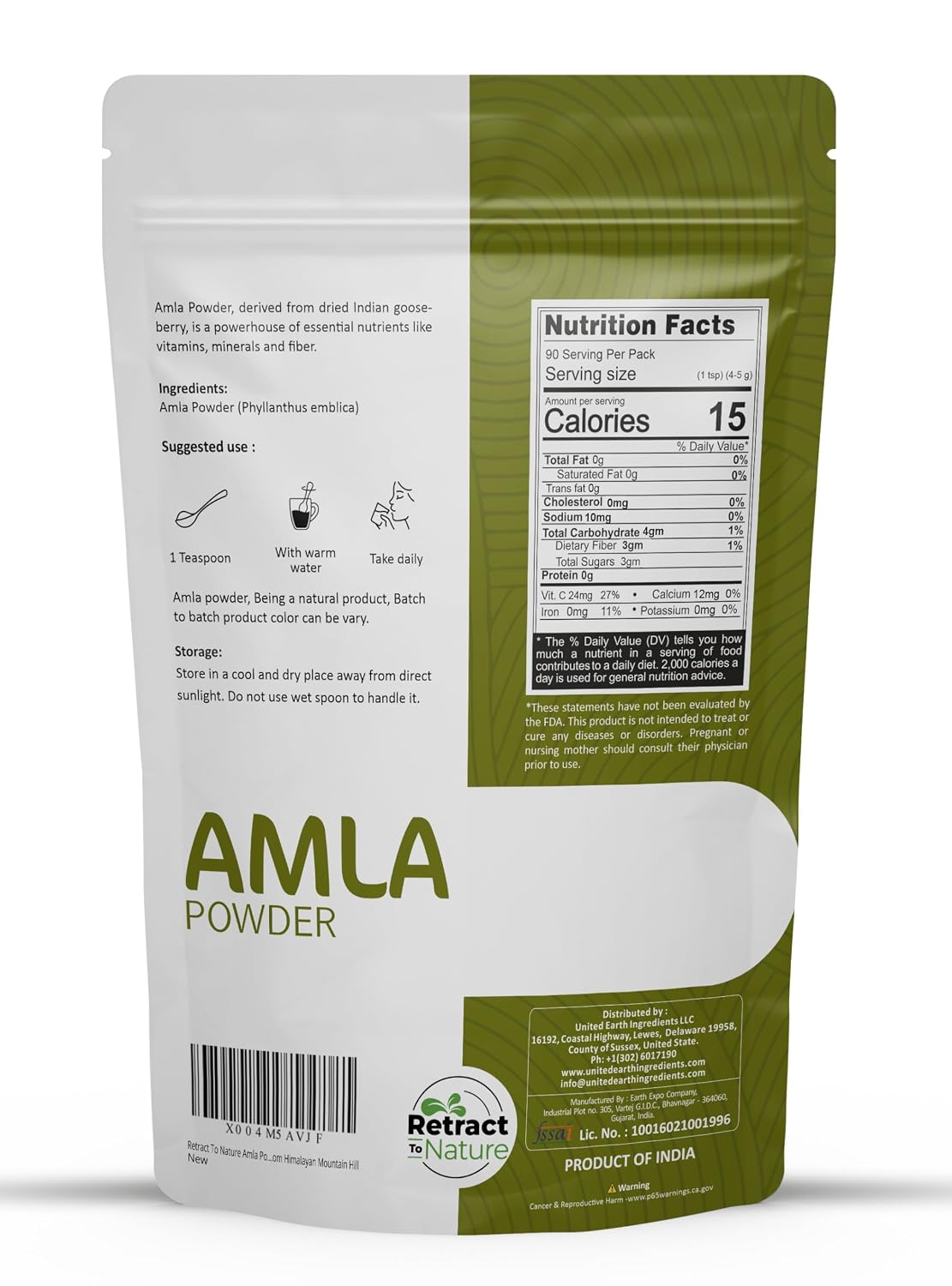 Retract To Nature Amla Powder (Amalaki) - 16 oz, Fuente Natural de Vitamina C del Himalaya