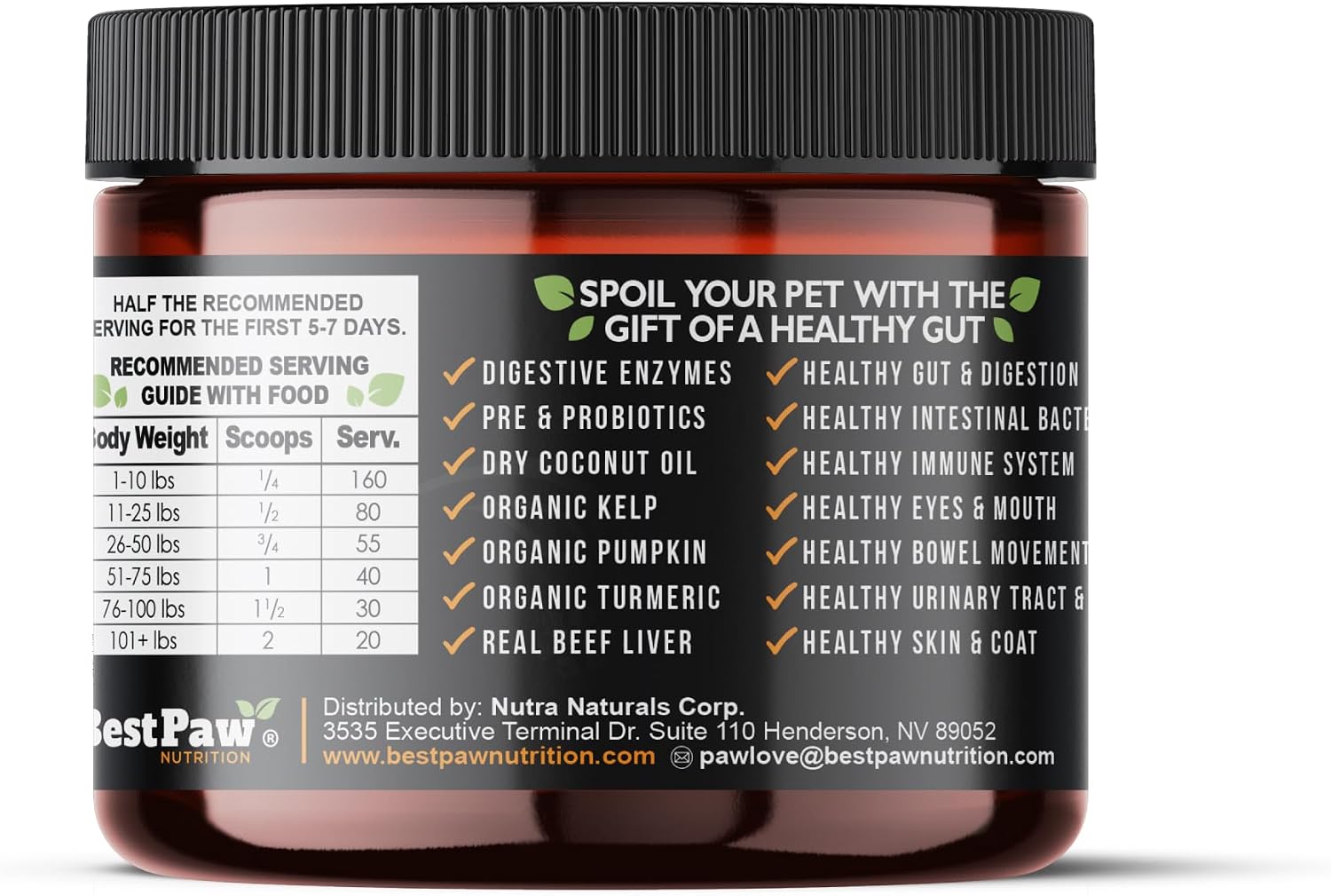 Best Paw Nutrition Probióticos para Perros con Enzimas Digestivas y Probióticos - Polvo Sabor Hígado de Res - 184g