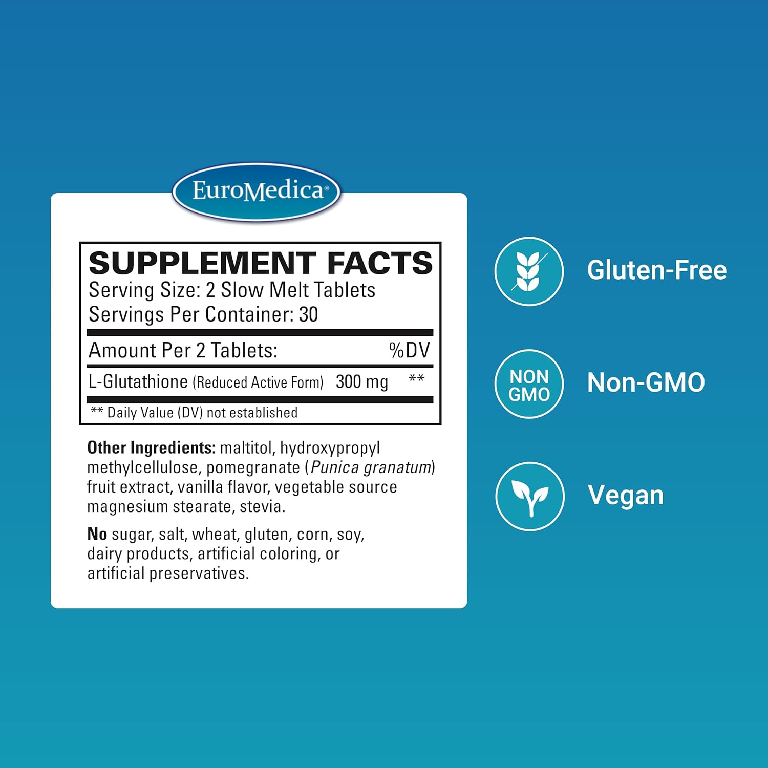 EuroMedica Clinical Glutathione - Suplemento Antioxidante con L-Glutation - Alta Absorción - Vegano - 60 Comprimidos de Disolución Lenta
