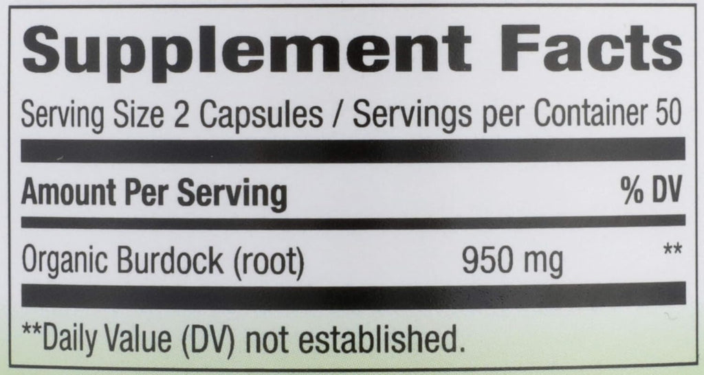 Nature's Way Burdock Root, 950 mg per serving, 100 Vegan Capsules