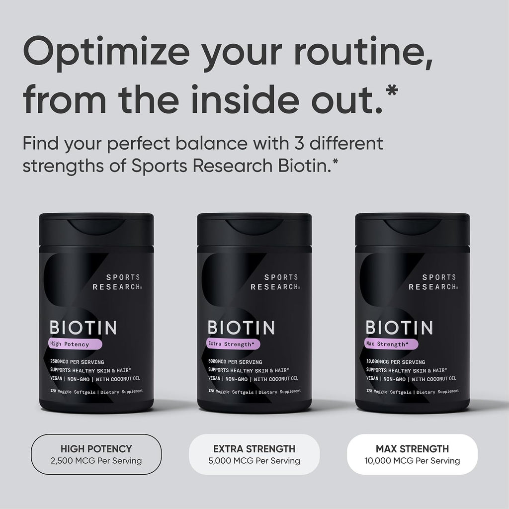 Sports Research® Biotina 5000mcg con Aceite de Coco Orgánico - 30 Cápsulas Blandas Vegetales