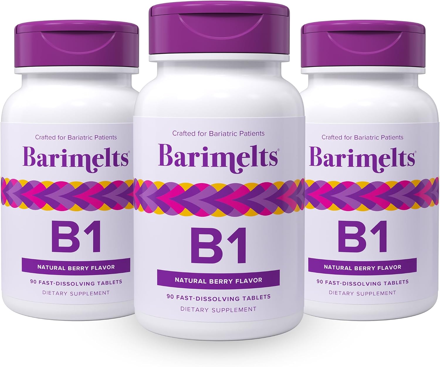 BariMelts Vitamina B1 - 90 Comprimidos de Disolución Rápida (Suministro para 3 Meses) - Sin Azúcar, Sabor Natural a Bayas
