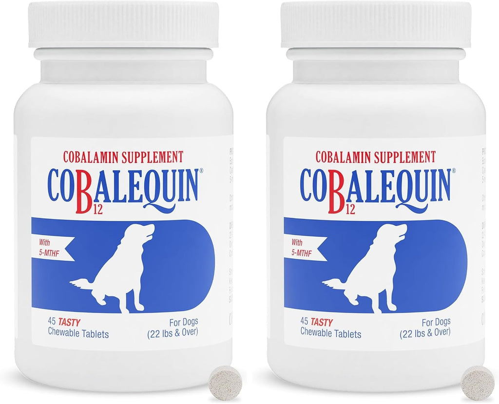 Nutramax Cobalequin B12 para perros - Suplemento de cobalamina con folato - para perros de más de 10 kg - Comprimidos masticables - 45 unidades