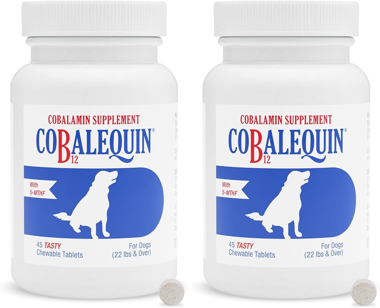Nutramax Cobalequin B12 para perros - Suplemento de cobalamina con folato - para perros de más de 10 kg - Comprimidos masticables - 45 unidades