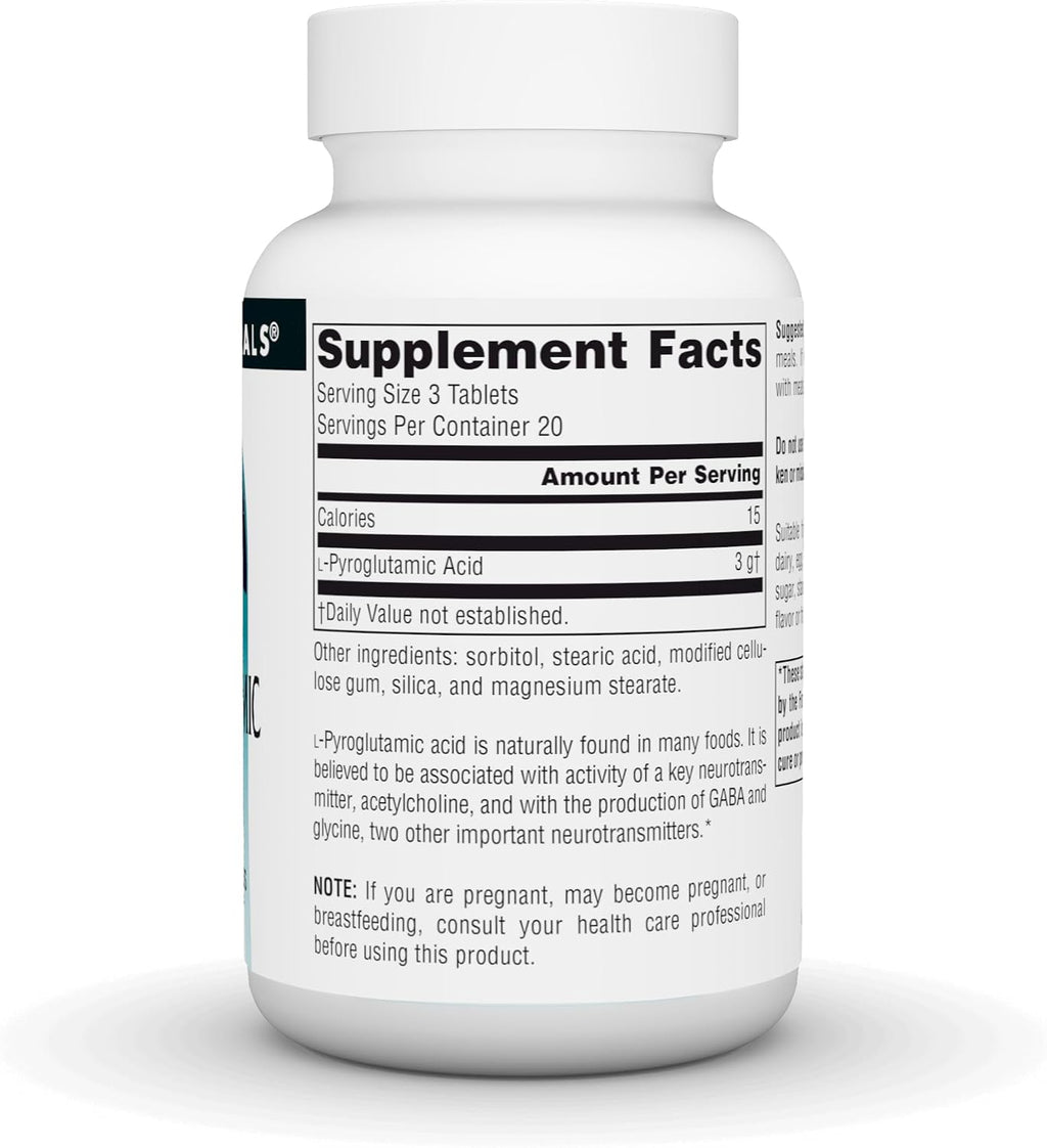 Source Naturals Ácido L-Piroglutámico - Suplemento Alimenticio - 1000 mg - 60 Comprimidos Vegetarianos