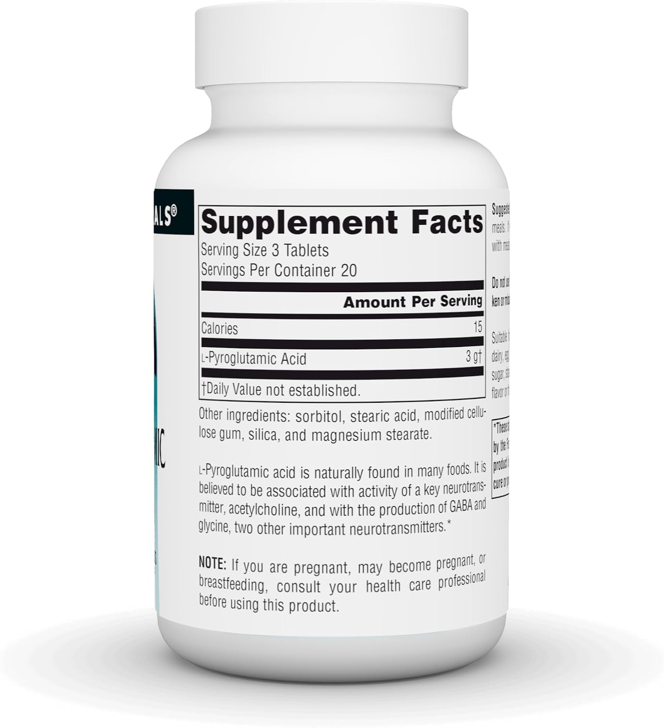 Source Naturals Ácido L-Piroglutámico - Suplemento Alimenticio - 1000 mg - 60 Comprimidos Vegetarianos