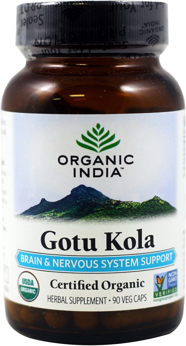 ORGANIC INDIA Gotu Kola - Apoyo Cerebral y del Sistema Nervioso, 90 Cápsulas Vegetales