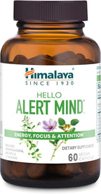 Himalaya Hello Alert Mind - Suplemento para Energía y Enfoque con L-Teanina, Ashwagandha, Bacopa, Vitamina B6 y B12 - 60 Cápsulas Veganas