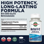 KAL Vitamina B12 Metilcobalamina 5000 mcg - Comprimidos de disolución rápida ActivMelts, Sabor Frambuesa Natural, 90 Comprimidos