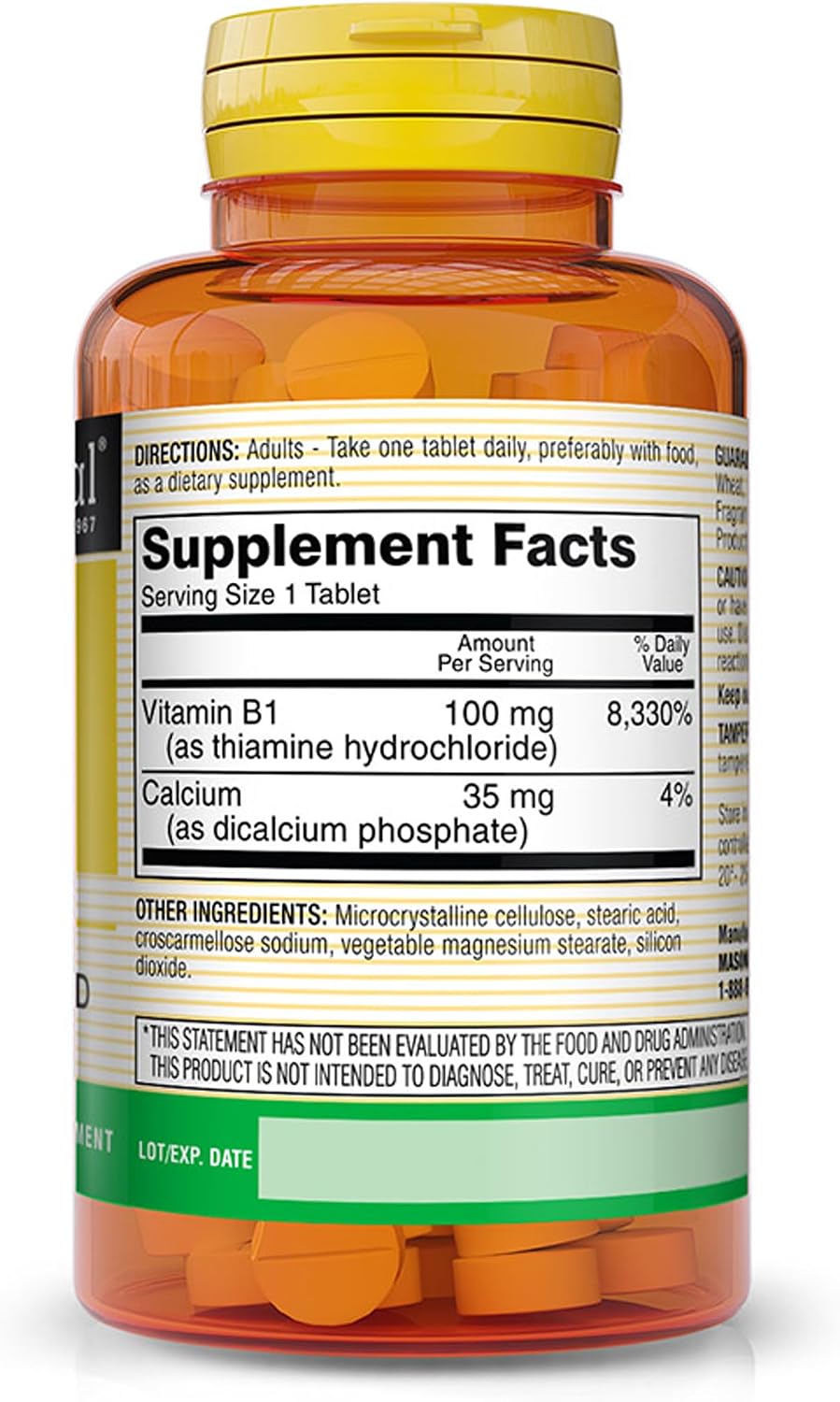 MASON NATURAL Vitamina B1 (Tiamina) 100 mg - 100 Comprimidos