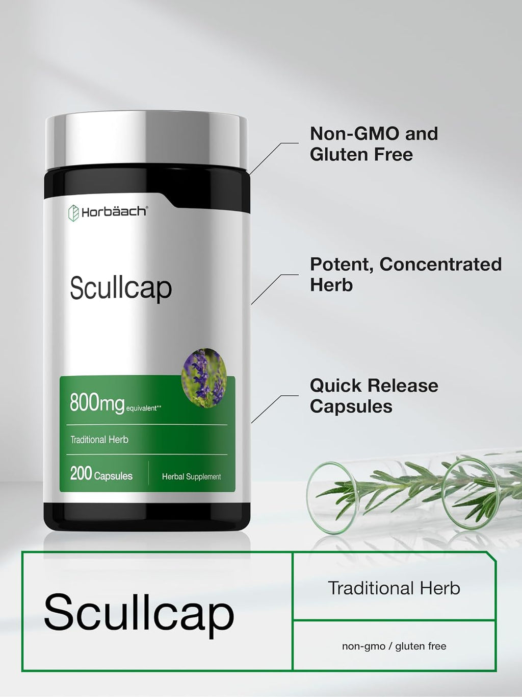 Horbaach Extracto de Escutelaria (Skullcap) - 200 Cápsulas