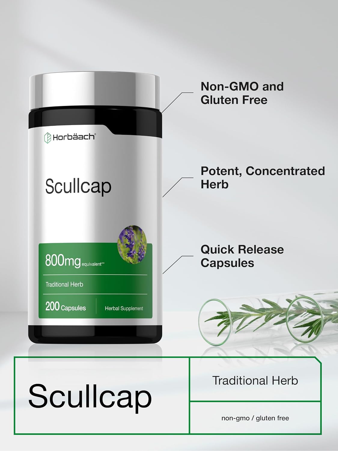 Horbaach Extracto de Escutelaria (Skullcap) - 200 Cápsulas