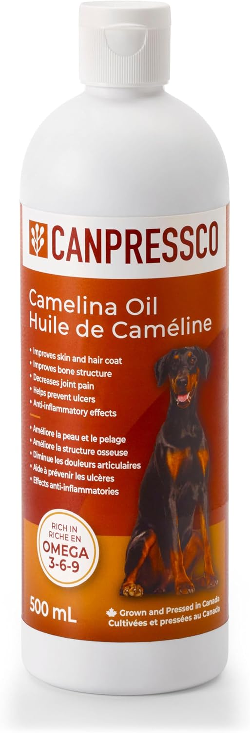 Canpressco Aceite de Camelina 500 ml - Suplemento de Omega 3 para Perros, Gatos y Caballos