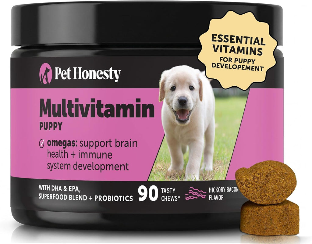 Multivitamínico Masticable para Cachorros con DHA, Omega 3 y Probióticos - Pet Honesty (90 unidades, Sabor Bacon Ahumado)
