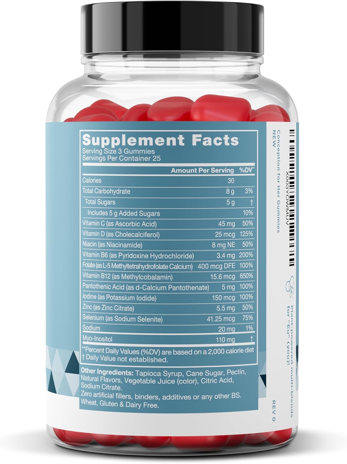 Conception for Her Fertility Gummies - Gominolas de Fertilidad para Mujer con Myo Inositol y Folato, 75 gominolas