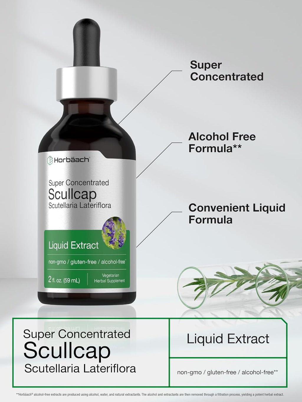 Horbaach Tintura de Escutelaria (Scutellaria lateriflora) – 60ml | Extracto Líquido sin Alcohol y Sin Gluten
