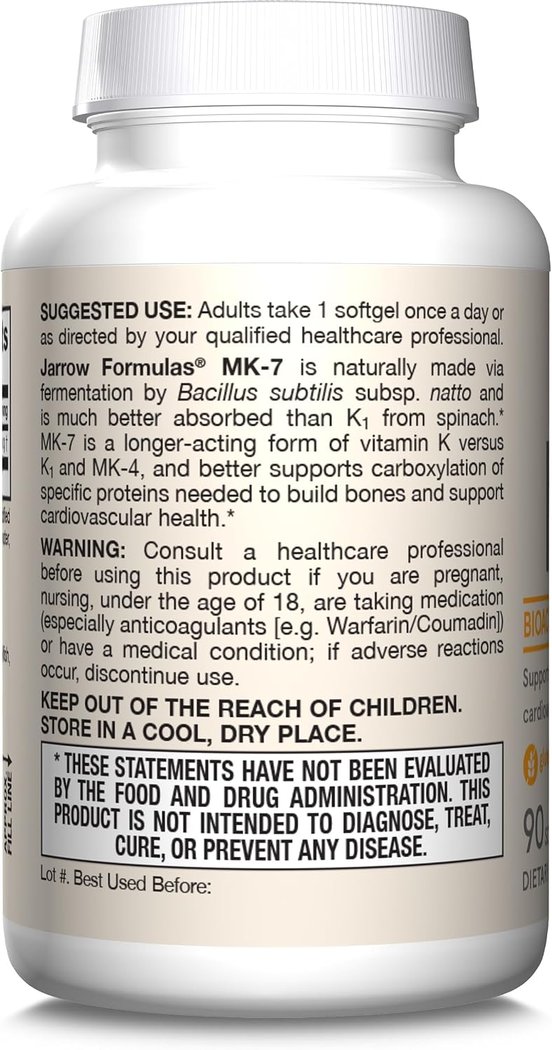 Jarrow Formulas MK-7 90 mcg, 90 Softgels - Vitamina K2 (Menaquinona-7)