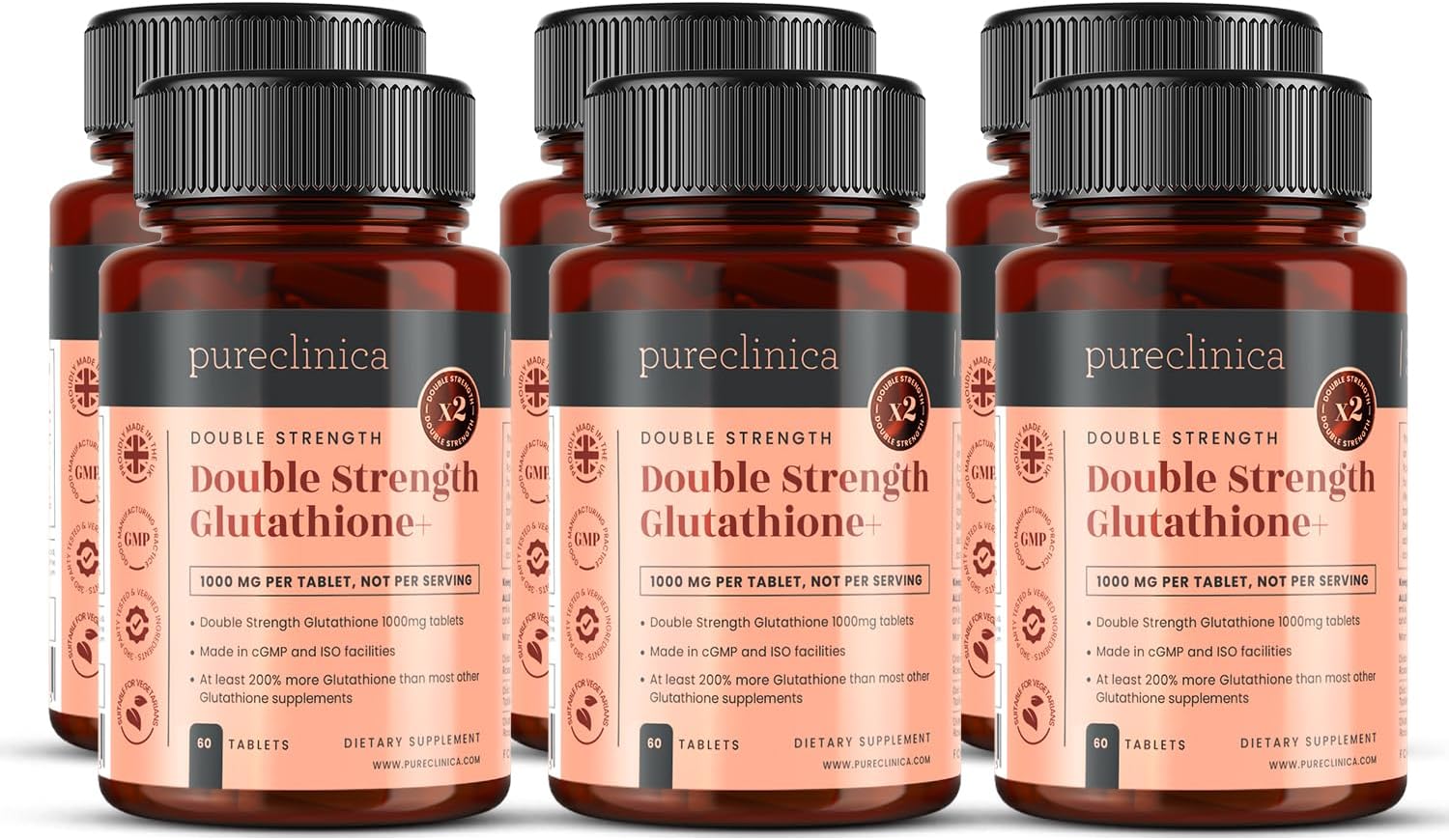 pureclinica Glutathione 1000 mg – 120 Tablets (2 x 60) with Vitamin C and Alpha Lipoic Acid