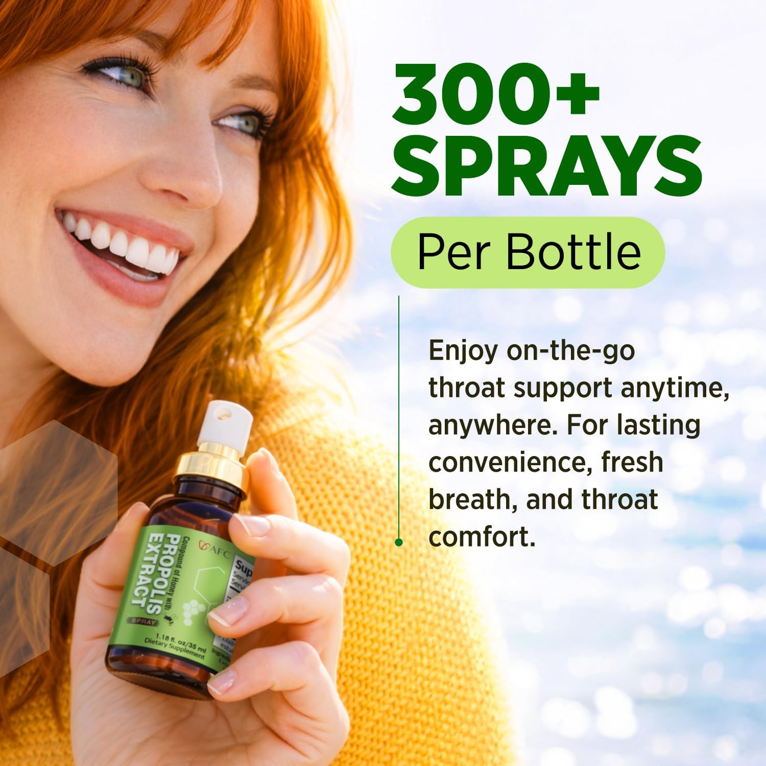 AFC Japan Brazilian Green Propolis Extract Throat Spray with Honey - 1.0 oz (30 ml) - 300+ Sprays