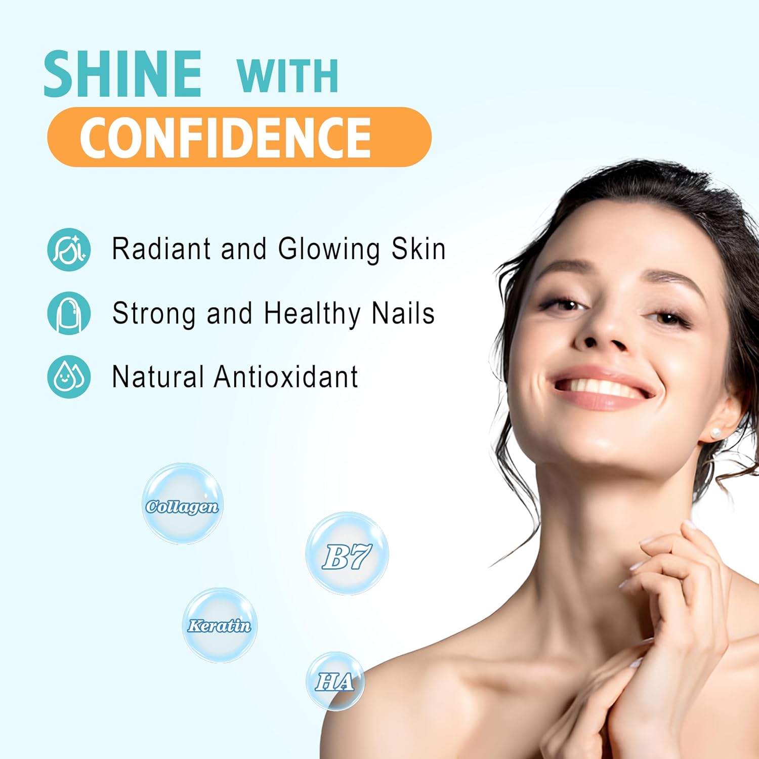 Gominolas de Biotina con Colágeno y Vitaminas para el Cabello, Piel y Uñas - Sin Azúcar, Sabor Arándano, 120 unidades