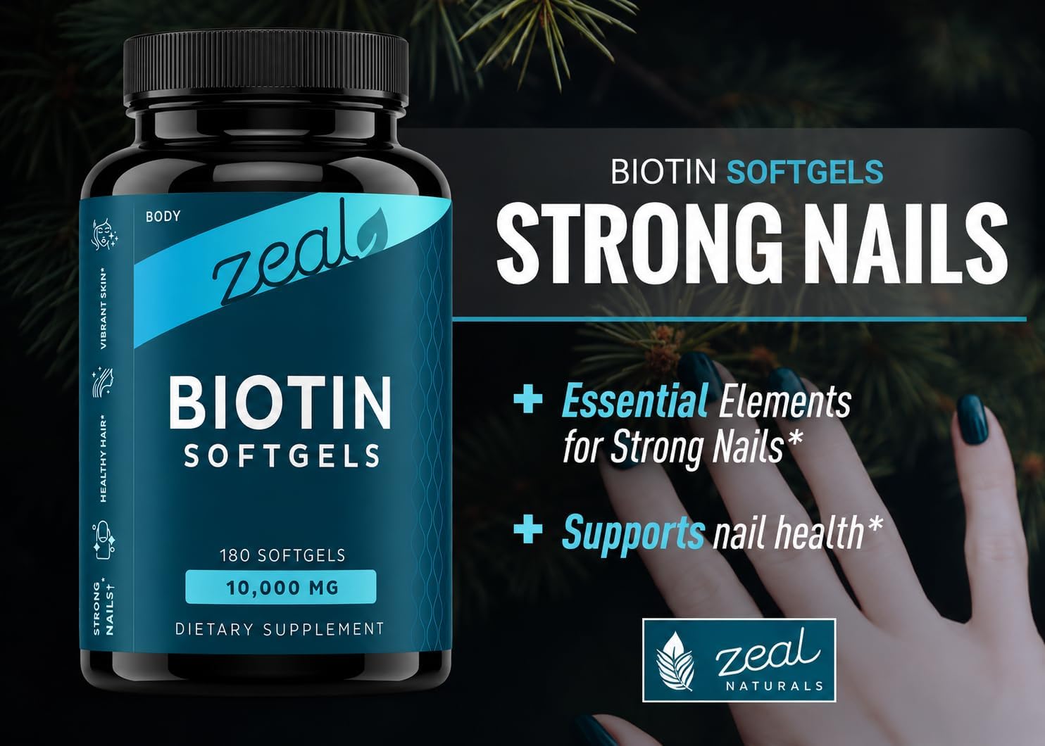 Zeal Biotina 10000mcg Cápsulas Blandas de Aceite | Cabello, Piel y Uñas | 180 Cápsulas