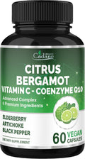 Cadane Suplemento de Bergamota Cítrica con Vitamina C, CoQ10, Saúco, Alcachofa y Pimienta Negra - 60 Cápsulas - 30 Días