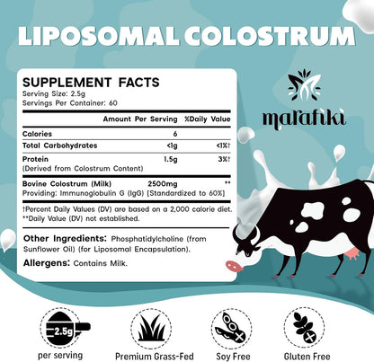 Marafiki Suplemento de Calostro Bovino Liposomal - Polvo de Pastoreo - 60 Porciones