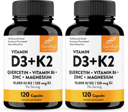Sandhu's Vitamin D3 K2 Magnesium 5000 IU, 120mcg K2 Capsules 120 Count (Pack of 1) | con Vit B6, Zinc y Quercetina – Image 10