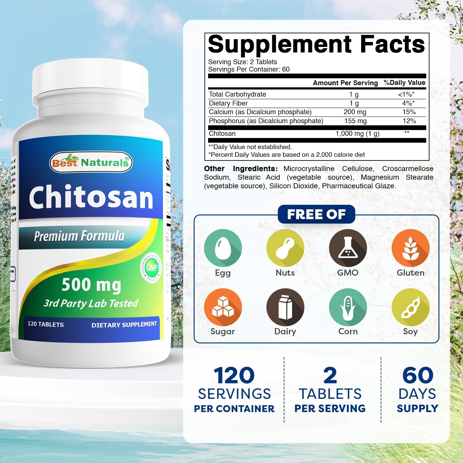 Best Naturals Quitosano 500 mg - 120 Comprimidos (Pack de 3)