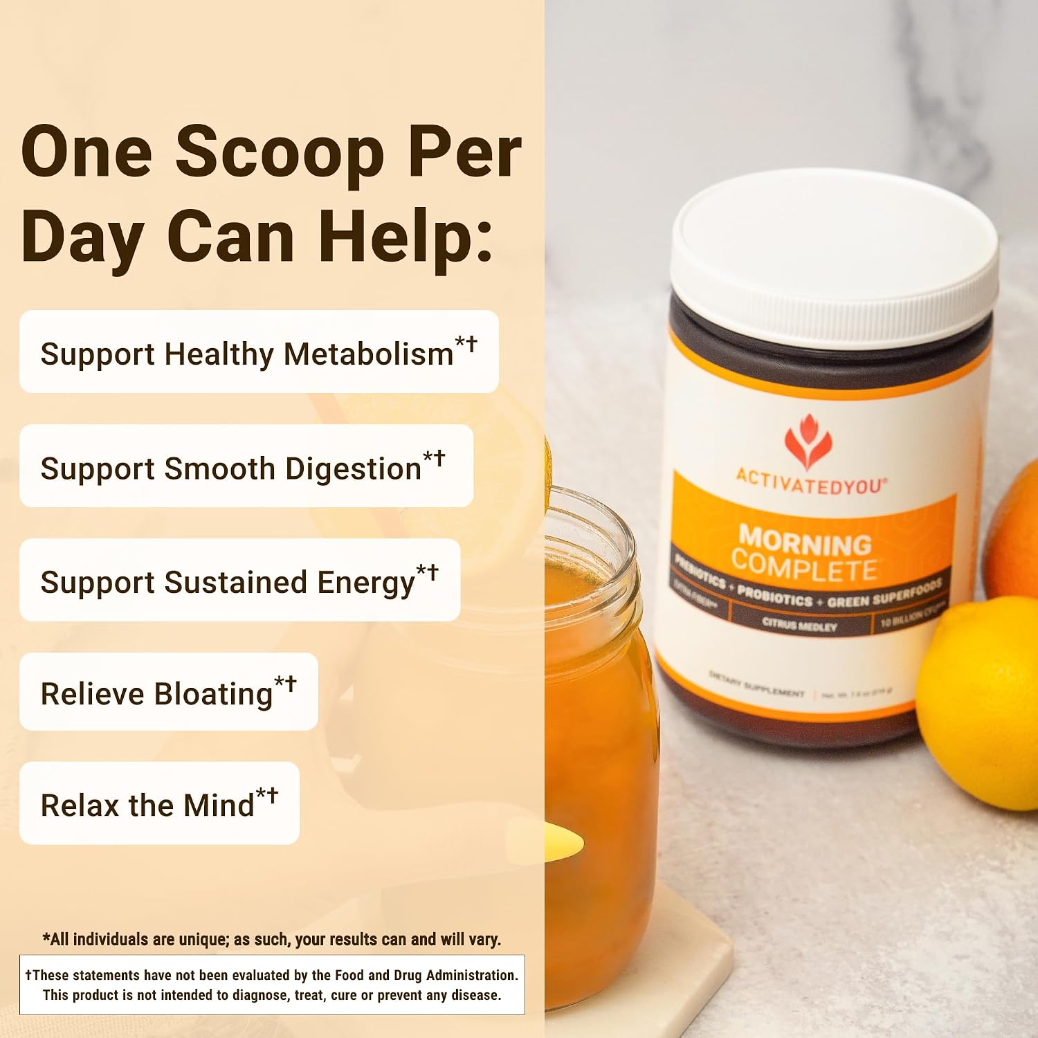 ACTIVEDYOU Morning Complete Mezcla de Verduras y Probióticos - 30 porciones (Cítricos)