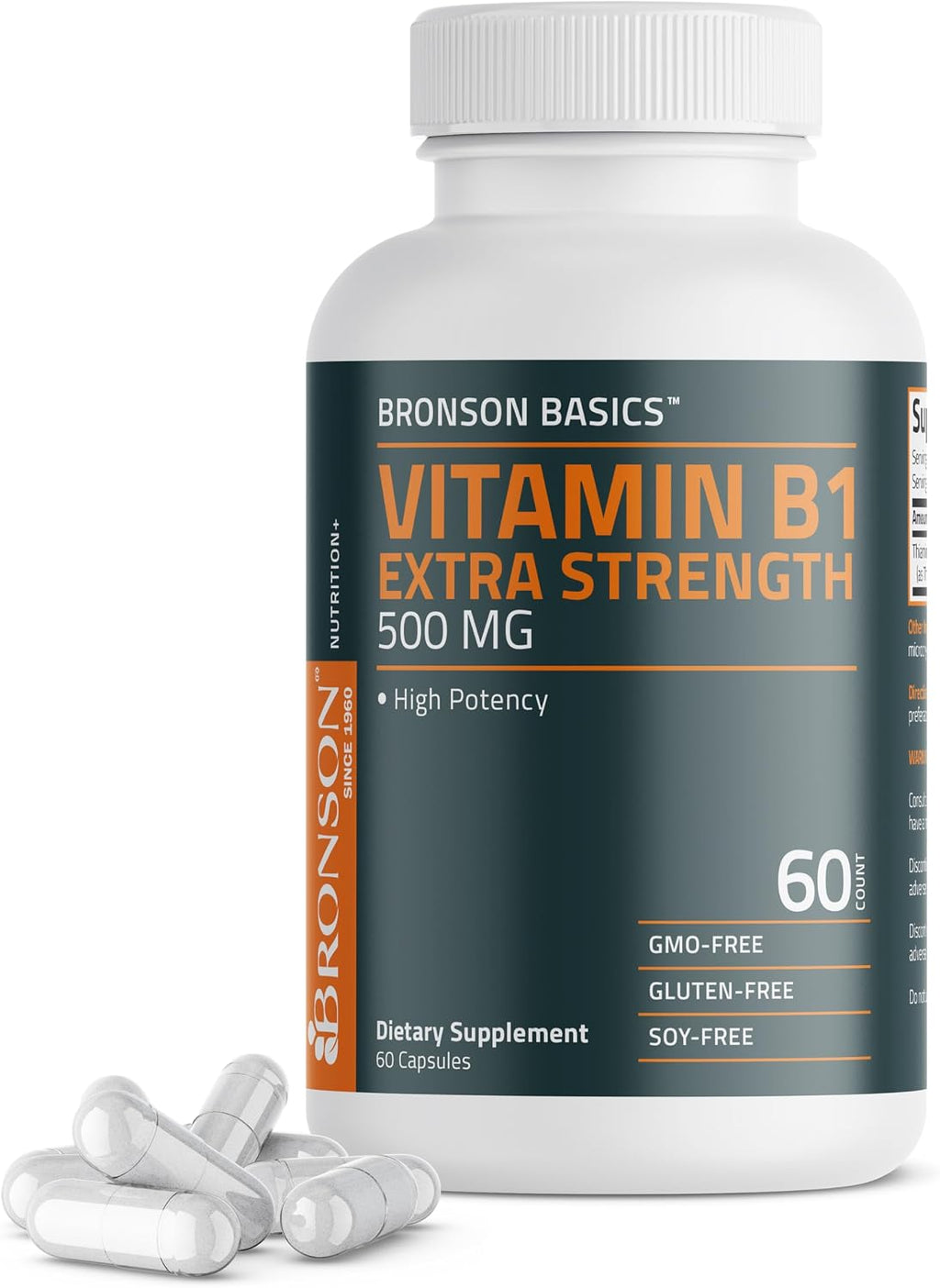 Bronson Vitamina B1 Extra Strength 500 mg Alta Potencia No-GMO, 120 Cápsulas
