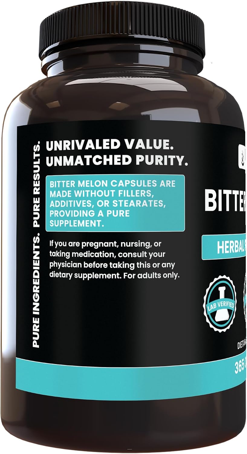 PURE ORIGINAL INGREDIENTS Melón Amargo (365 Cápsulas) Sin Rellenos de Magnesio ni Arroz, Siempre Puro, Verificado en Laboratorio