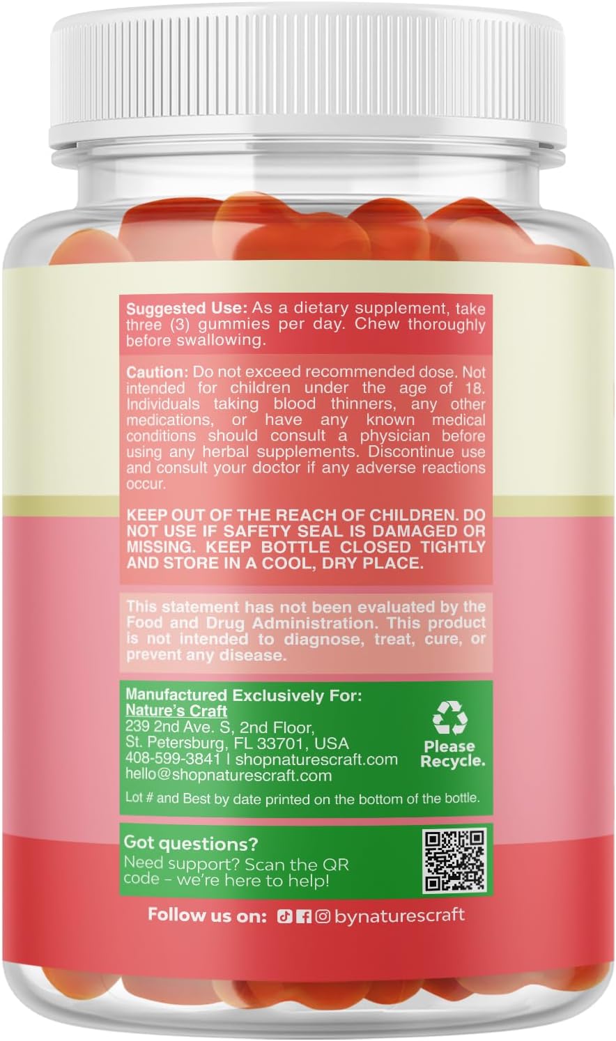 Natures Craft Gominolas Prenatales Veganas con Hierro y Ácido Fólico - Sabor Mango y Piña - 60 Gominolas