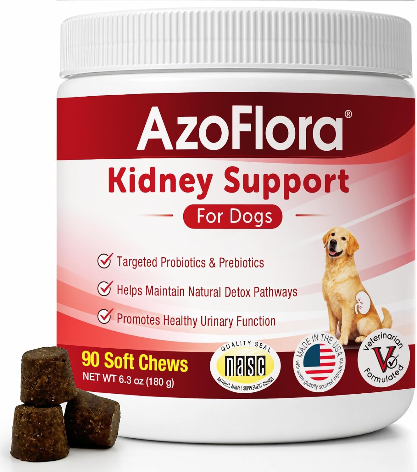 Healthy Pet Azoflora Suplemento Renal para Perros, 90 Snacks Blandos Sabor Pollo