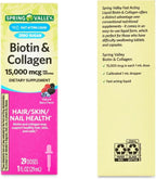 Biotina y Colágeno Líquido 15000μg, Sabor Natural a Bayas, Gotas para Cabello, Piel y Uñas (Pack de 2)