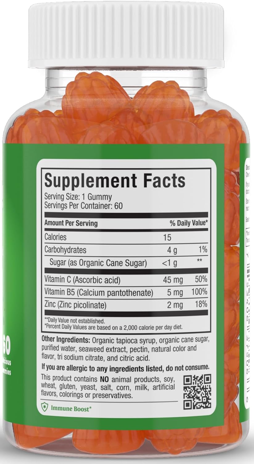 Maxi Health Gominolas de Vitamina C con Zinc - Apoyo Inmunitario - Sin Sabores Artificiales ni Conservantes - 60 Gominolas