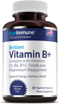 AgeImmune Complejo B con Vitamina D3, B12, B6, Magnesio Bisglicinato y Folato como Metilfolato - 60 Cápsulas - Sin Niacina