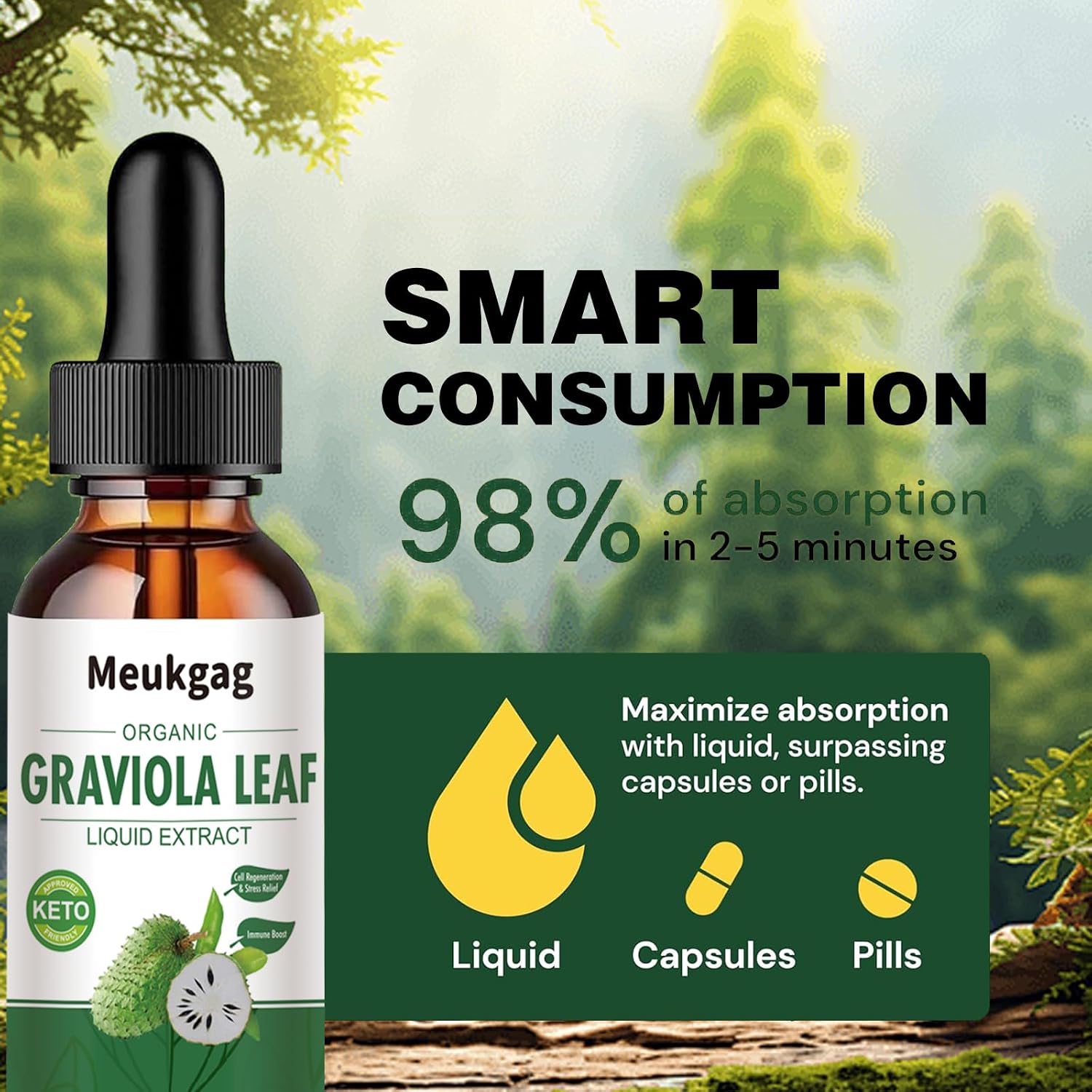Extracto Líquido de Hojas de Graviola Orgánico | 60 ml (2 meses) | Sin Azúcar, Sin Gluten, Vegano